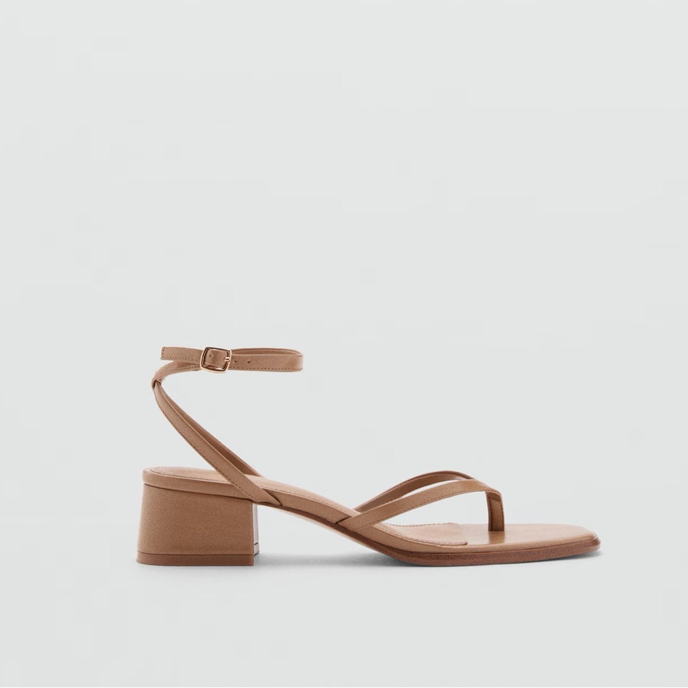 Mango Tan Strappy Block Heel Sandals